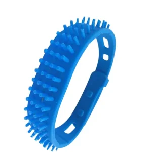 A silicone pet grooming brush in blue with short bristles and an adjustable strap highlights the same high-quality craftsmanship as Fujian RFID Solution's RFID Access Control Wristbands.